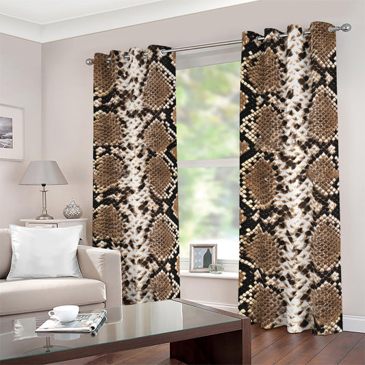 Brown Python Snakeskin Print Blackout Grommet Curtains