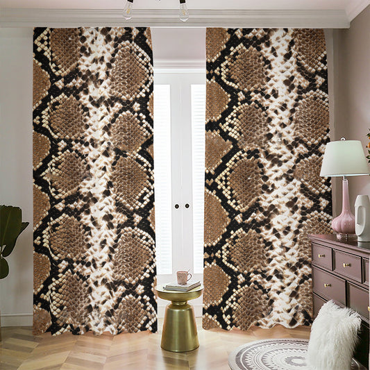Brown Python Snakeskin Print Blackout Pencil Pleat Curtains