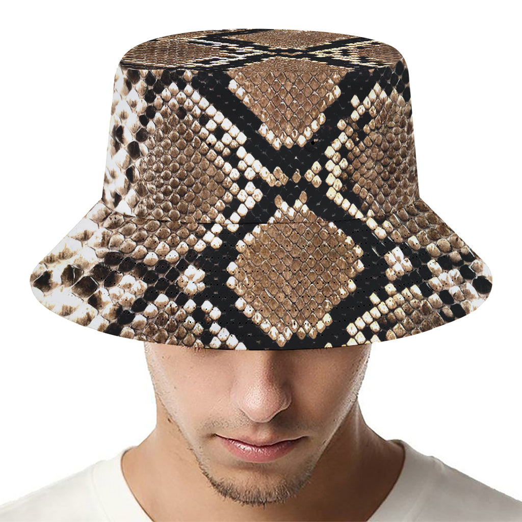 Brown Python Snakeskin Print Bucket Hat