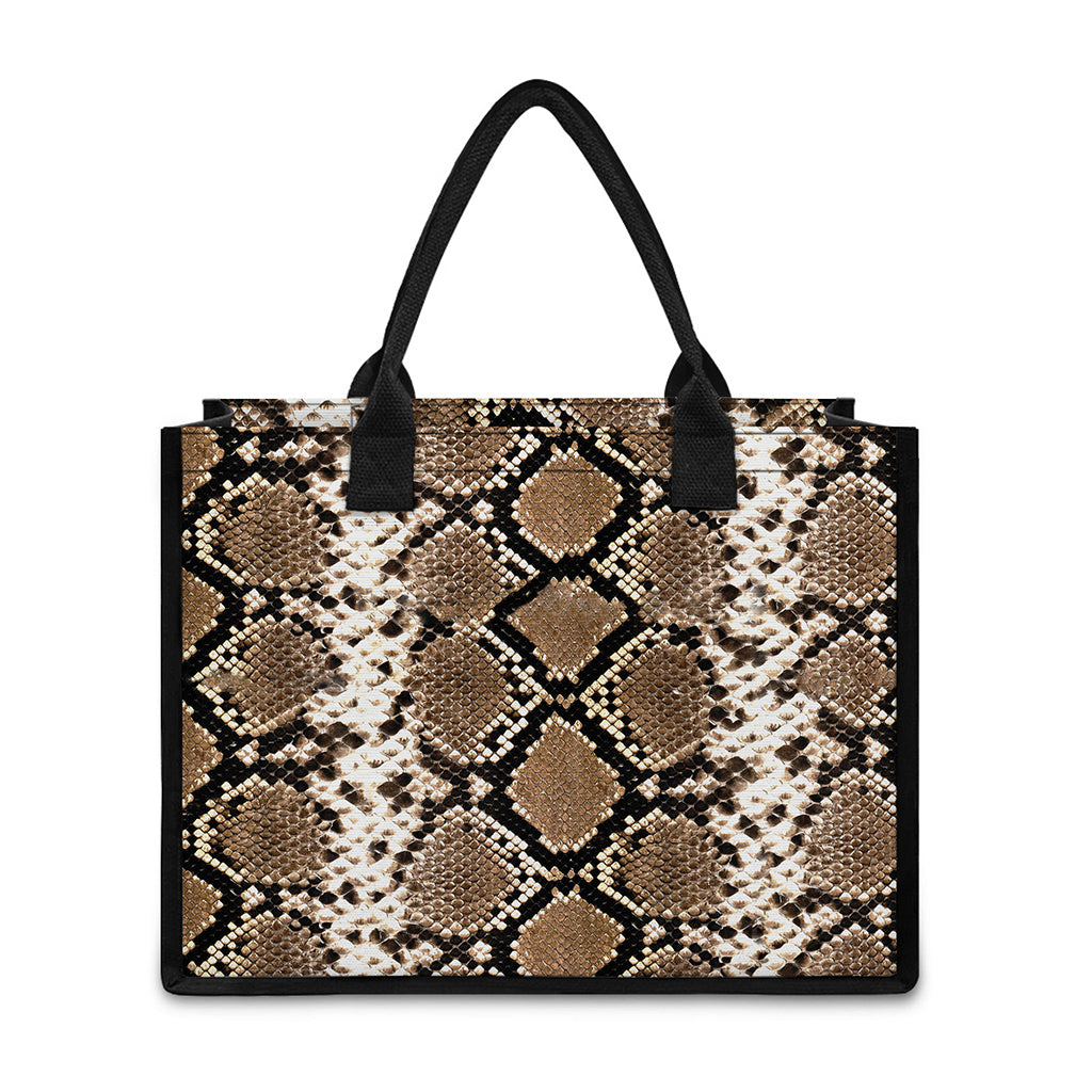 Brown Python Snakeskin Print Canvas Tote Bag