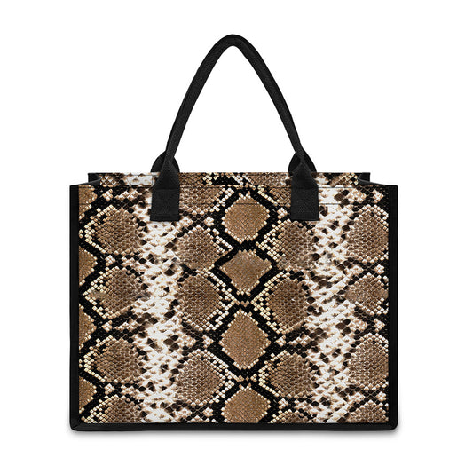 Brown Python Snakeskin Print Canvas Tote Bag