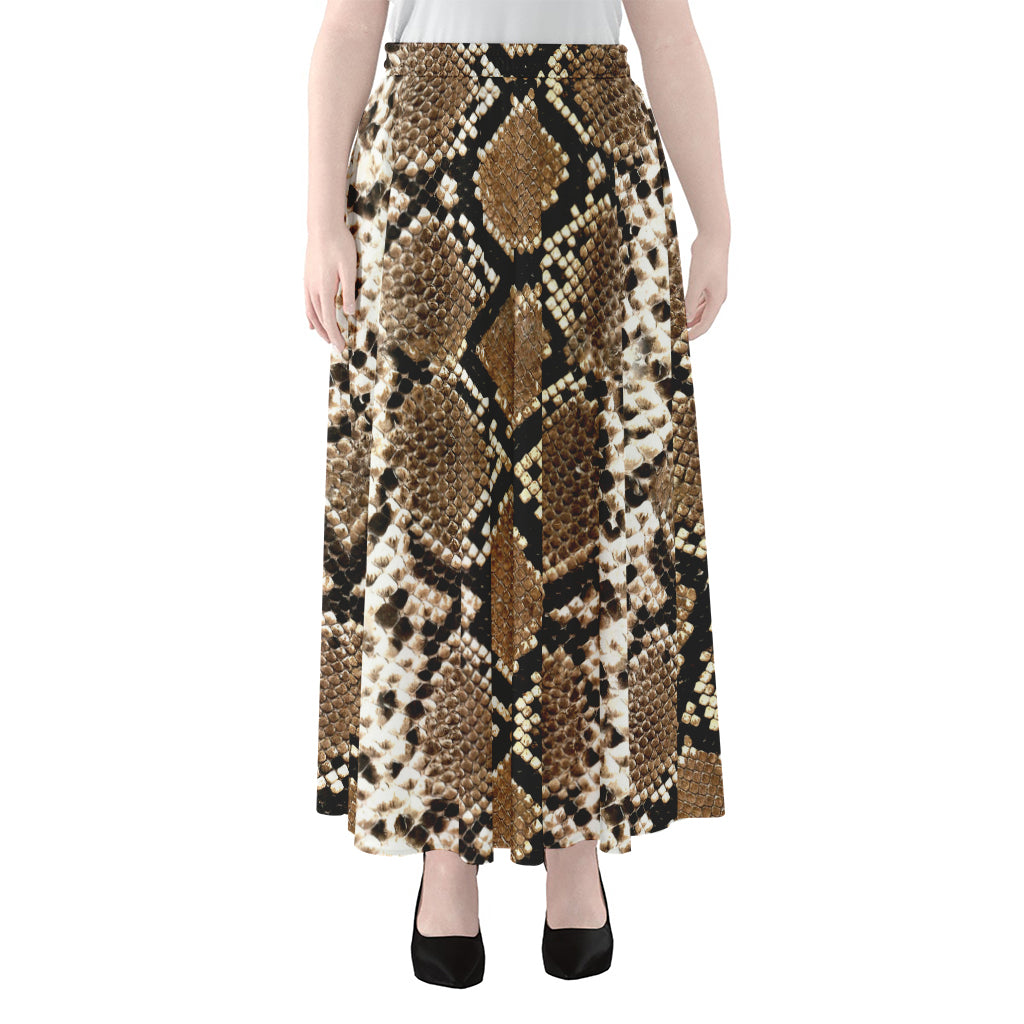 Brown Python Snakeskin Print Chiffon Maxi Skirt