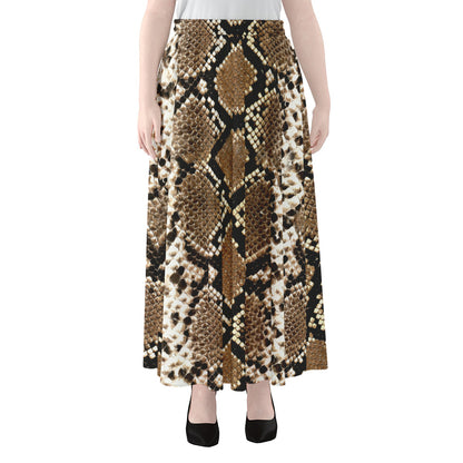 Brown Python Snakeskin Print Chiffon Maxi Skirt