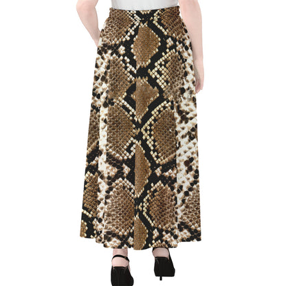 Brown Python Snakeskin Print Chiffon Maxi Skirt