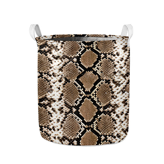 Brown Python Snakeskin Print Collapsible Laundry Basket