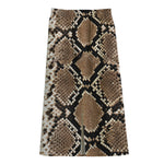 Brown Python Snakeskin Print Cotton Front Slit Maxi Skirt