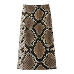 Brown Python Snakeskin Print Cotton Front Slit Maxi Skirt