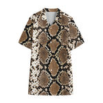 Brown Python Snakeskin Print Cotton Hawaiian Shirt