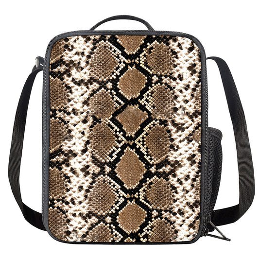 Brown Python Snakeskin Print Crossbody Lunch Bag