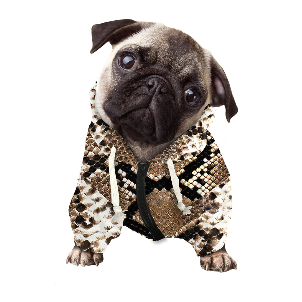 Brown Python Snakeskin Print Dog Zip Up Hoodie