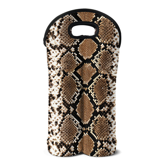 Brown Python Snakeskin Print Double Neoprene Wine Tote