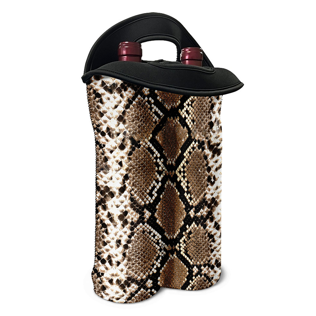 Brown Python Snakeskin Print Double Neoprene Wine Tote