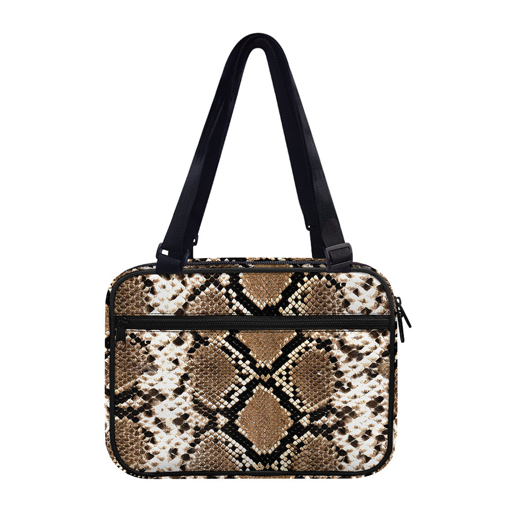 Brown Python Snakeskin Print Double Strap Bible Bag