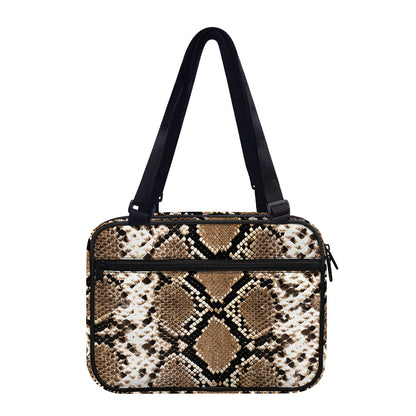 Brown Python Snakeskin Print Double Strap Bible Bag
