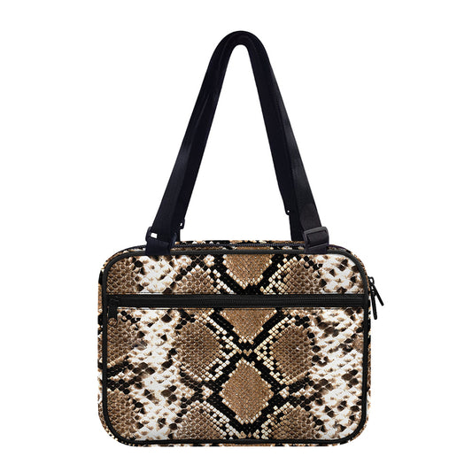 Brown Python Snakeskin Print Double Strap Bible Bag
