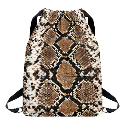 Brown Python Snakeskin Print Drawstring Backpack