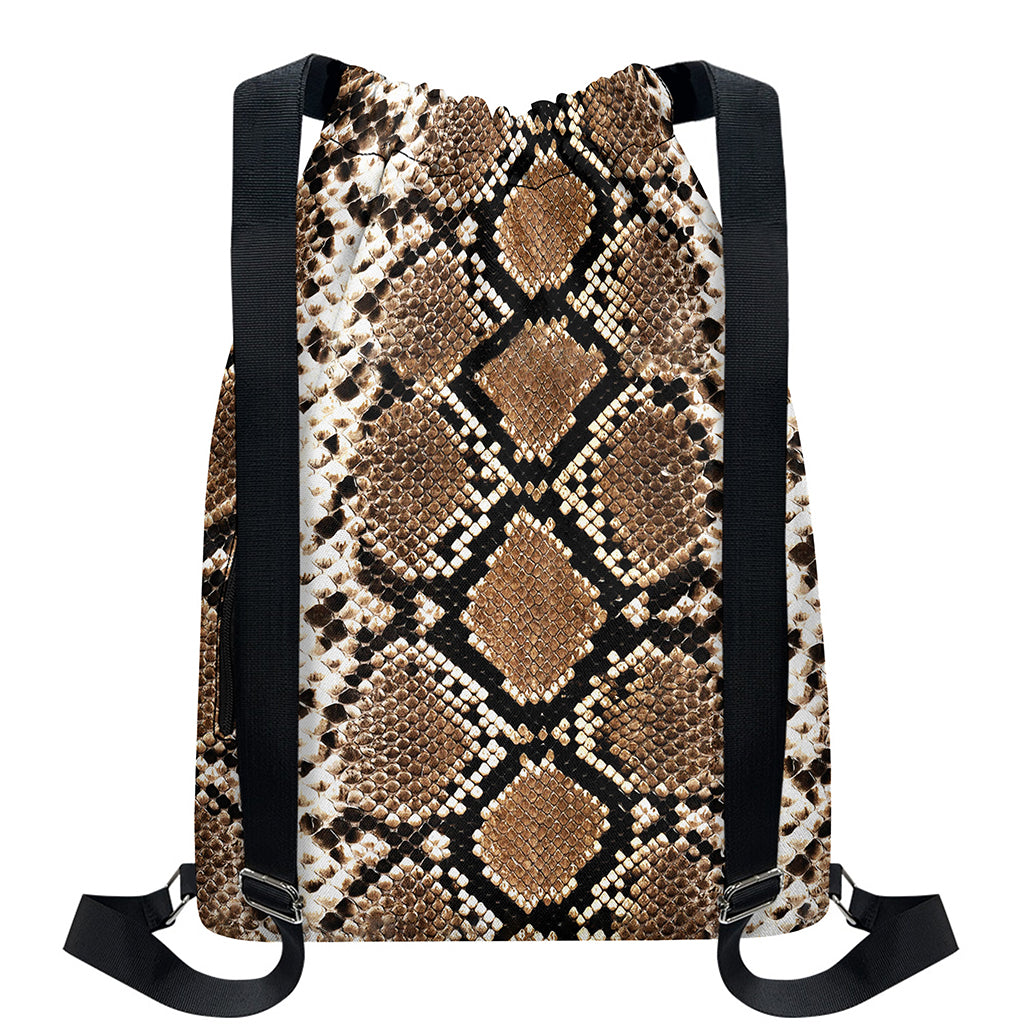 Brown Python Snakeskin Print Drawstring Backpack