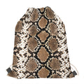 Brown Python Snakeskin Print Drawstring Bag