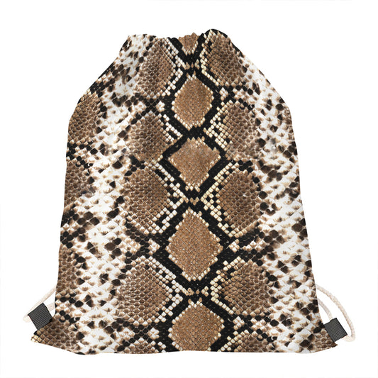 Brown Python Snakeskin Print Drawstring Bag