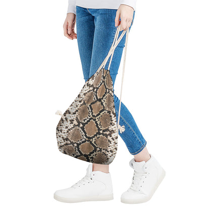 Brown Python Snakeskin Print Drawstring Bag