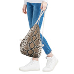Brown Python Snakeskin Print Drawstring Bag