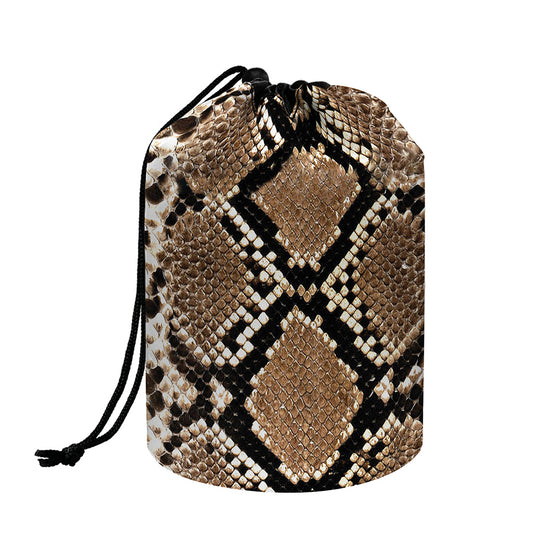 Brown Python Snakeskin Print Drawstring Makeup Bag
