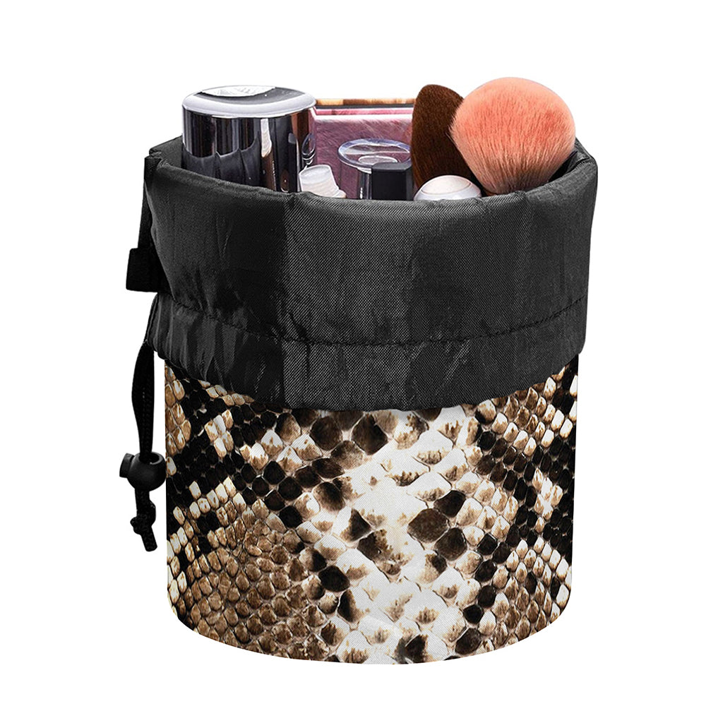 Brown Python Snakeskin Print Drawstring Makeup Bag