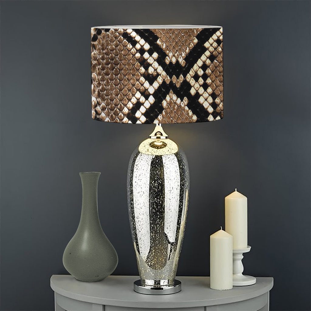 Brown Python Snakeskin Print Drum Lamp Shade