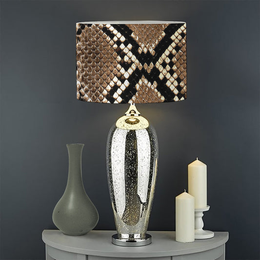 Brown Python Snakeskin Print Drum Lamp Shade