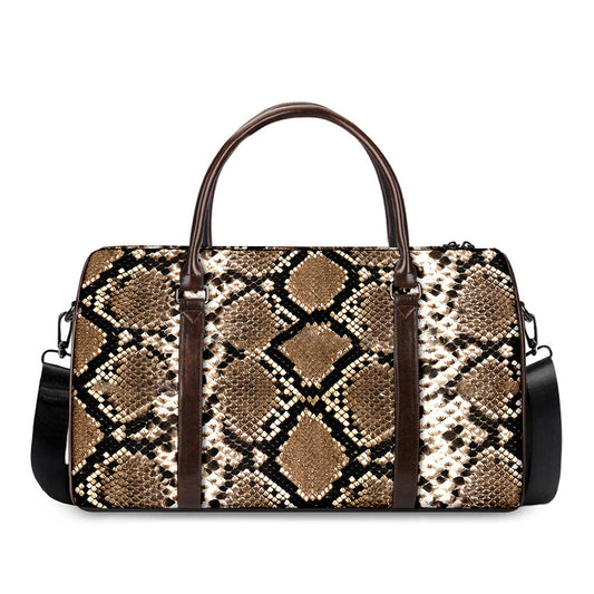 Brown Python Snakeskin Print Duffle Bag
