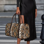 Brown Python Snakeskin Print Duffle Bag