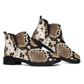 Brown Python Snakeskin Print Flat Ankle Boots
