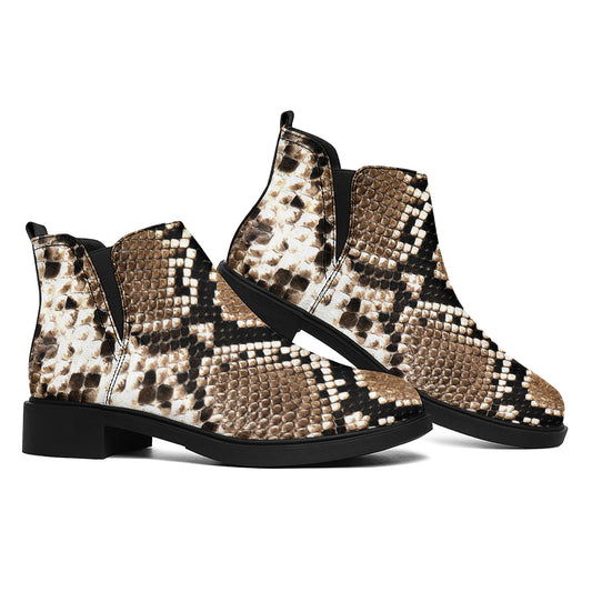 Brown Python Snakeskin Print Flat Ankle Boots