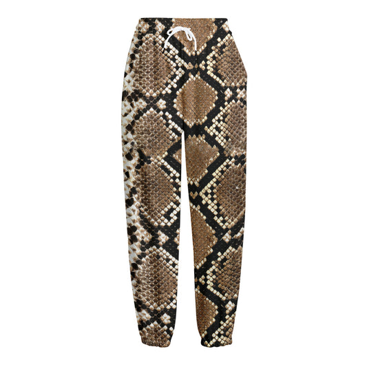 Brown Python Snakeskin Print Fleece Lined Knit Pants