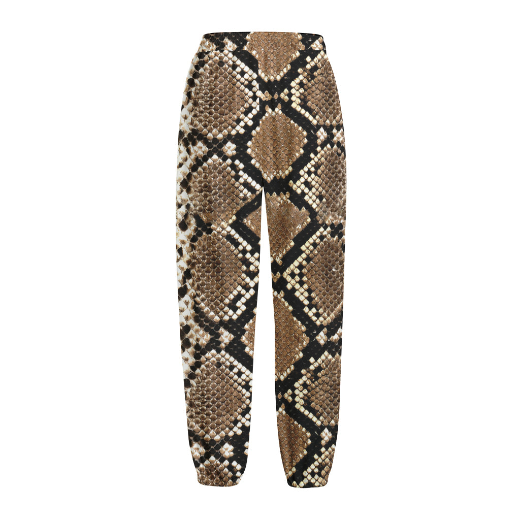 Brown Python Snakeskin Print Fleece Lined Knit Pants