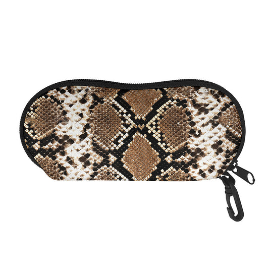 Brown Python Snakeskin Print Glasses Case
