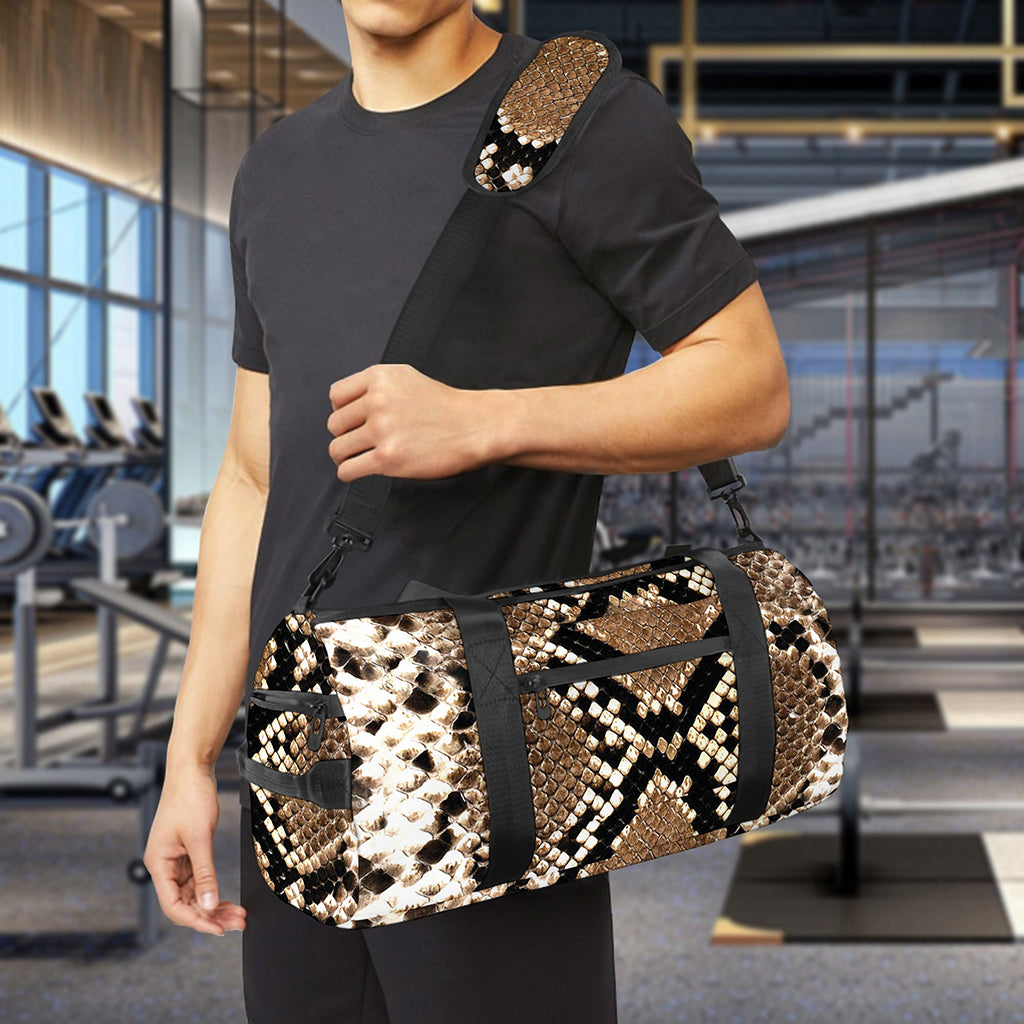 Brown Python Snakeskin Print Gym Bag
