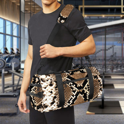 Brown Python Snakeskin Print Gym Bag