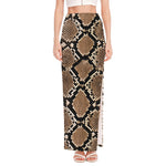 Brown Python Snakeskin Print High Slit Maxi Skirt