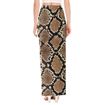Brown Python Snakeskin Print High Slit Maxi Skirt