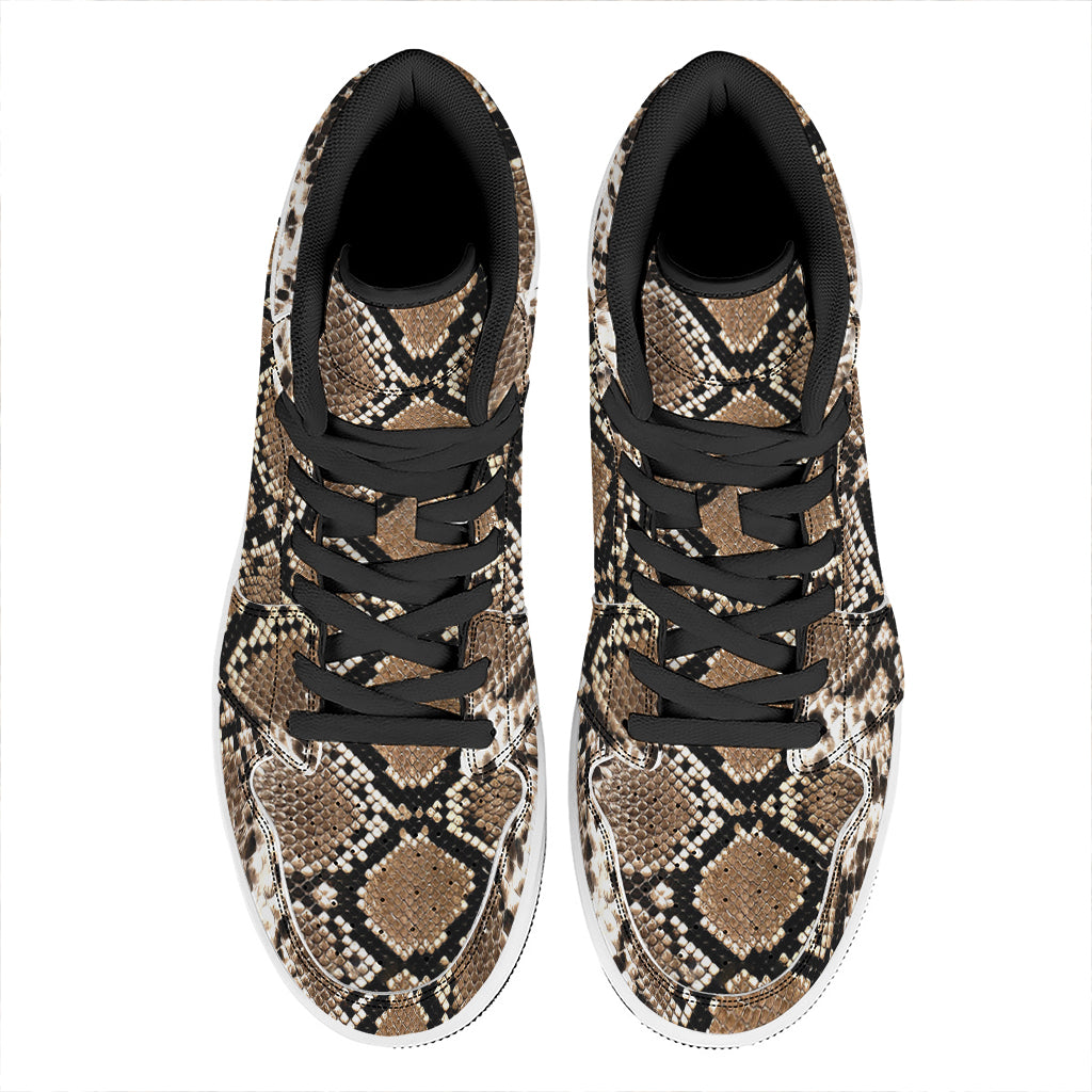 Brown Python Snakeskin Print High Top Leather Sneakers