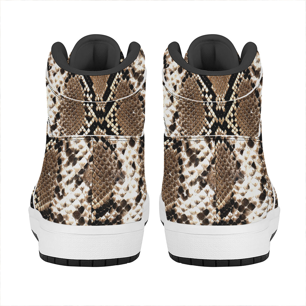 Brown Python Snakeskin Print High Top Leather Sneakers