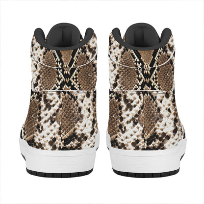 Brown Python Snakeskin Print High Top Leather Sneakers
