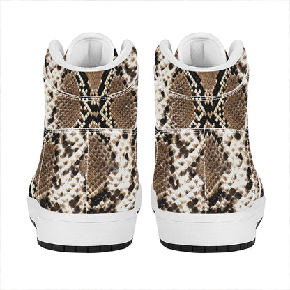 Brown Python Snakeskin Print High Top Leather Sneakers