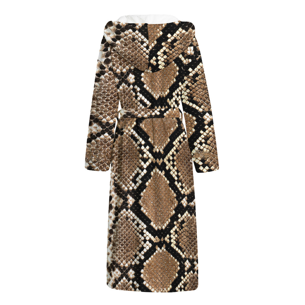 Brown Python Snakeskin Print Hooded Bathrobe