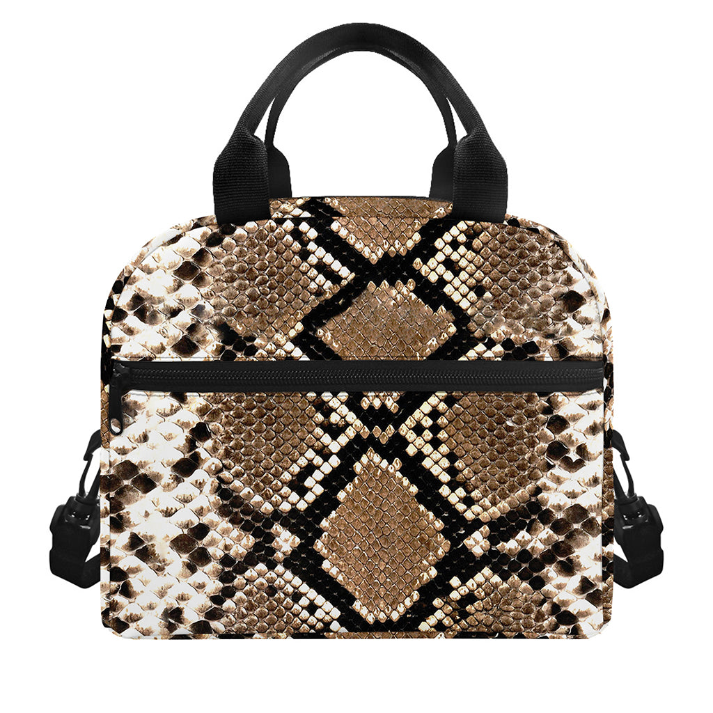 Brown Python Snakeskin Print Insulated Lunch Bag