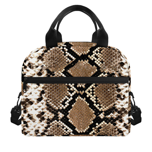 Brown Python Snakeskin Print Insulated Lunch Bag