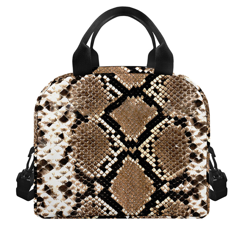 Brown Python Snakeskin Print Insulated Lunch Bag