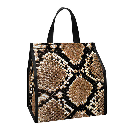 Brown Python Snakeskin Print Insulated Lunch Tote