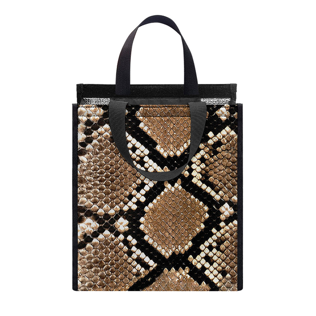 Brown Python Snakeskin Print Insulated Lunch Tote
